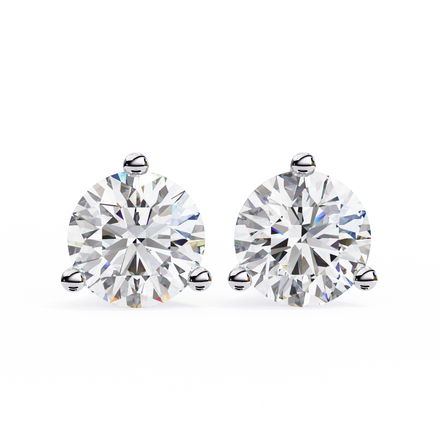 2.57 CTW Round Lab-Grown Diamond Three-Prong Martini Stud Earrings in 14K Gold