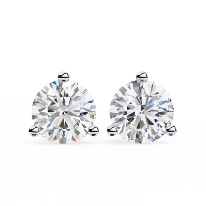 2.57 CTW Round Lab-Grown Diamond Three-Prong Martini Stud Earrings in 14K Gold