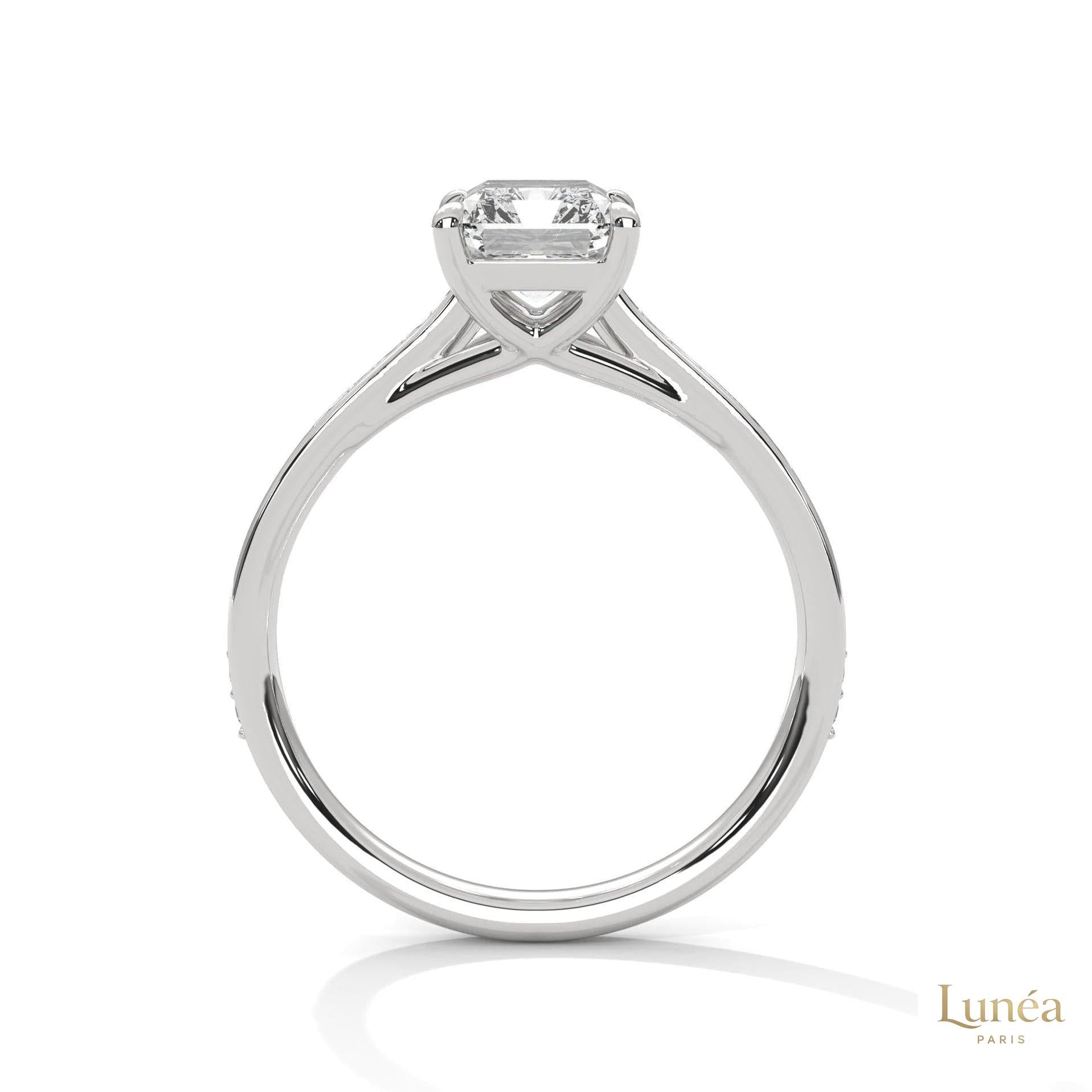2.20 Ct. Emerald Cut Lab Diamond Pavé Engagement Ring