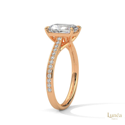 2.20 Ct. Emerald Cut Lab Diamond Pavé Engagement Ring