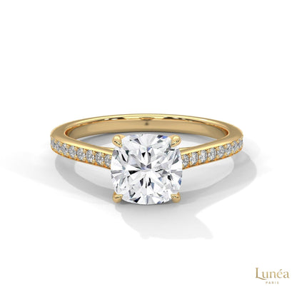 2.25 Ct. Cushion Solitaire Lab Diamond Pavé Ring