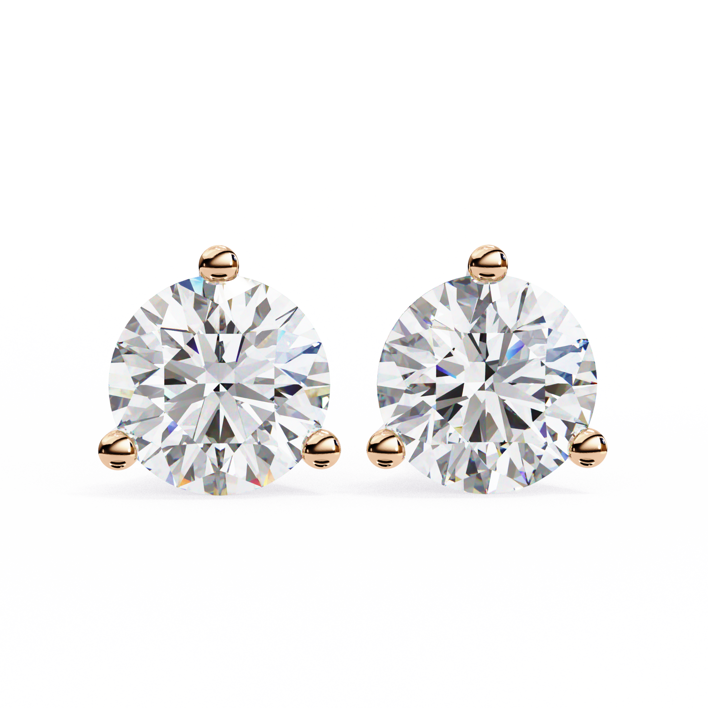 2.57 CTW Round Lab-Grown Diamond Three-Prong Martini Stud Earrings in 14K Gold