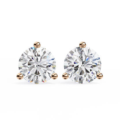 2.57 CTW Round Lab-Grown Diamond Three-Prong Martini Stud Earrings in 14K Gold