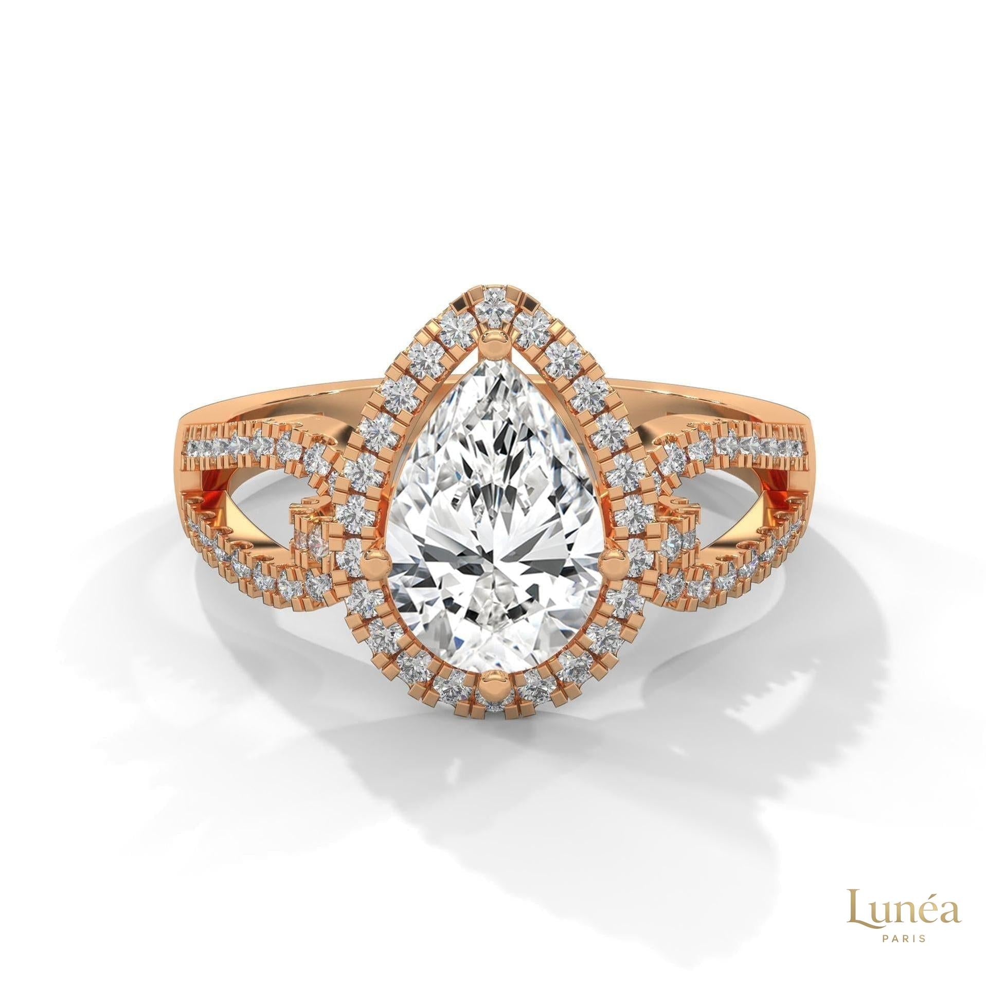 2.35 Ct. Pear Halo Lab Diamond Engagement Ring