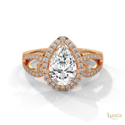 2.35 Ct. Pear Halo Lab Diamond Engagement Ring