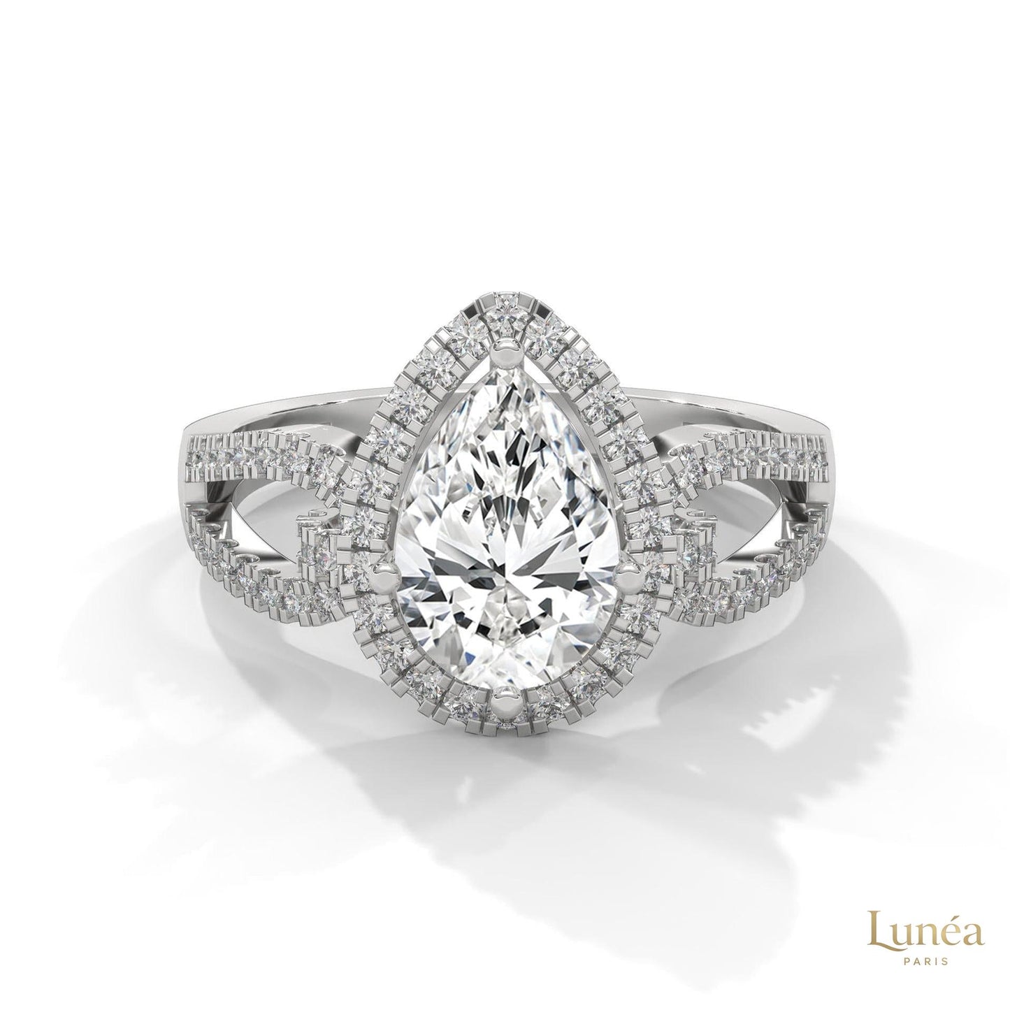 2.35 Ct. Pear Halo Lab Diamond Engagement Ring