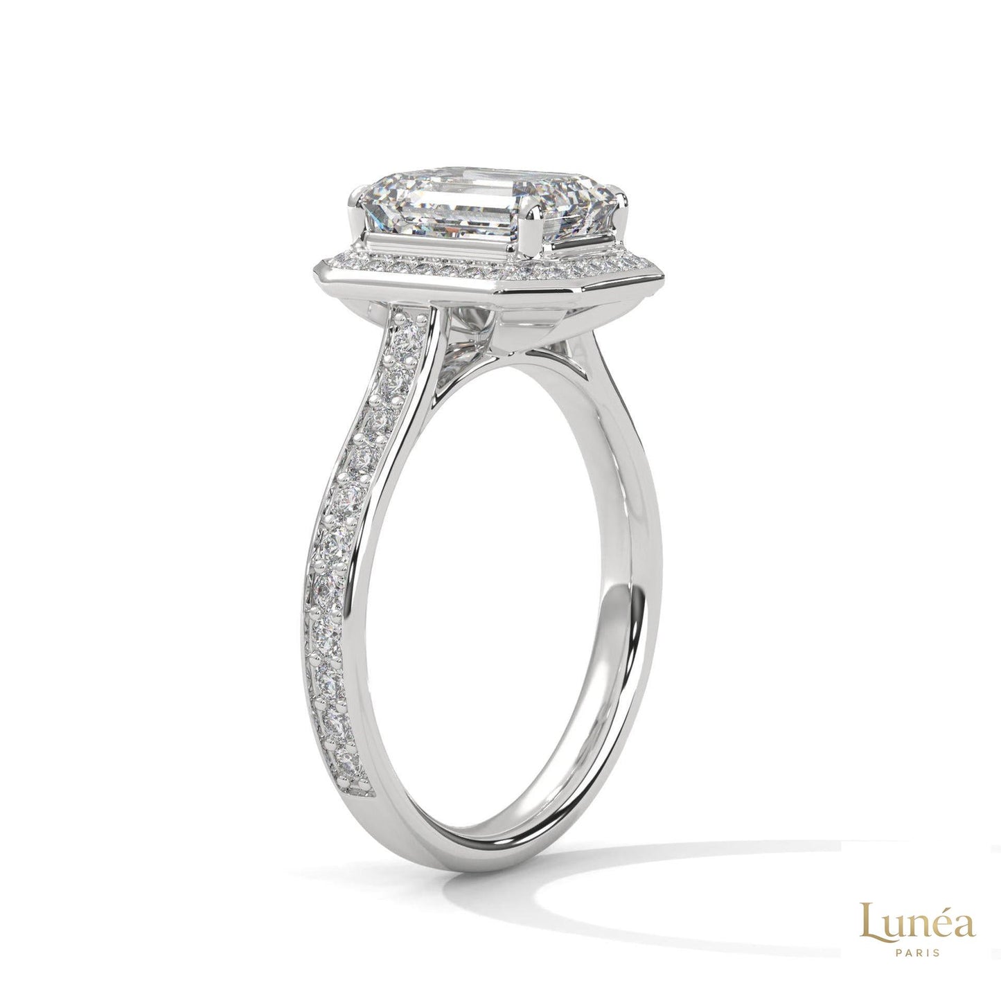 2.50 Ct. Emerald Cut Halo Engagement Ring