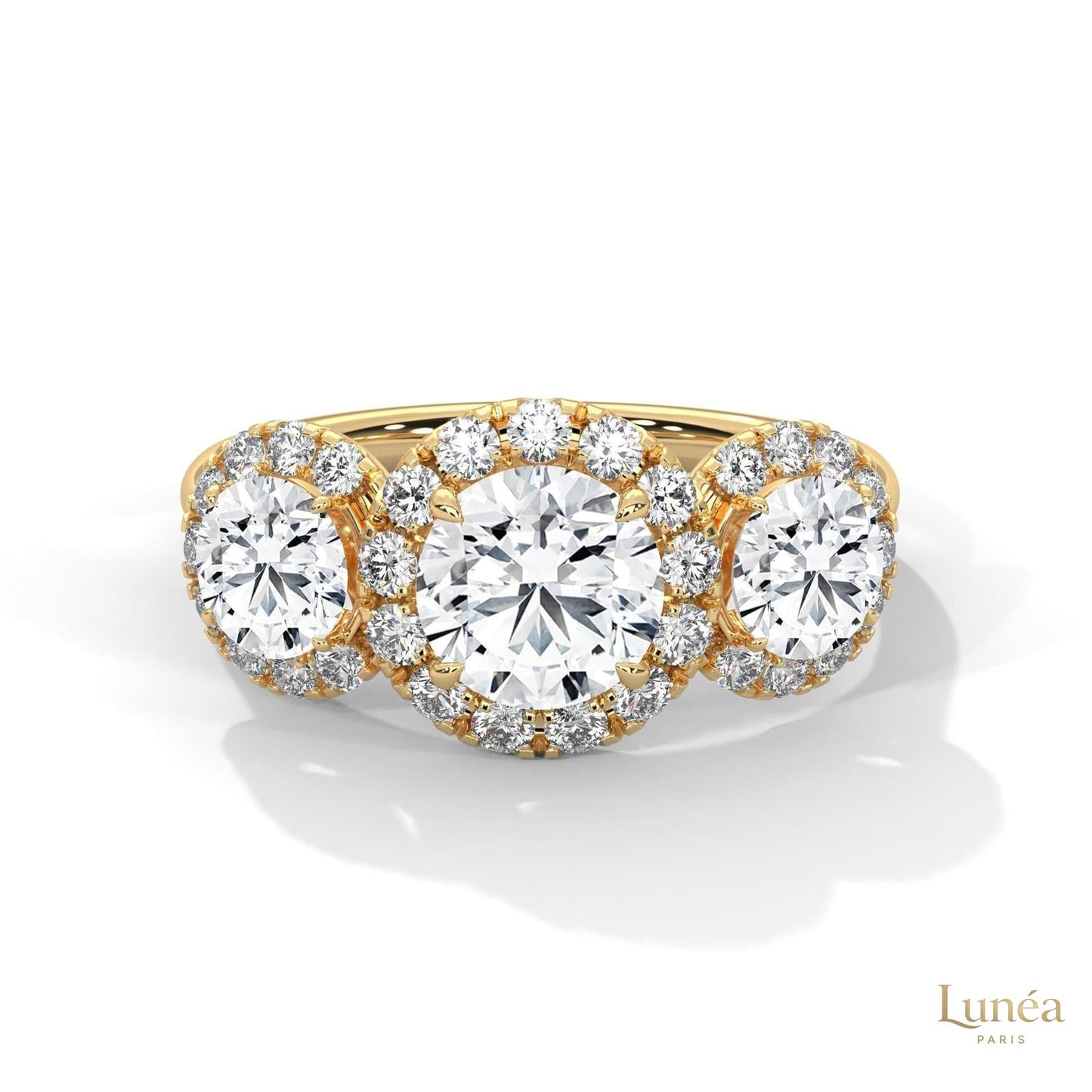 2.55 Ct. Three-Stone Halo Lab Diamond Ring