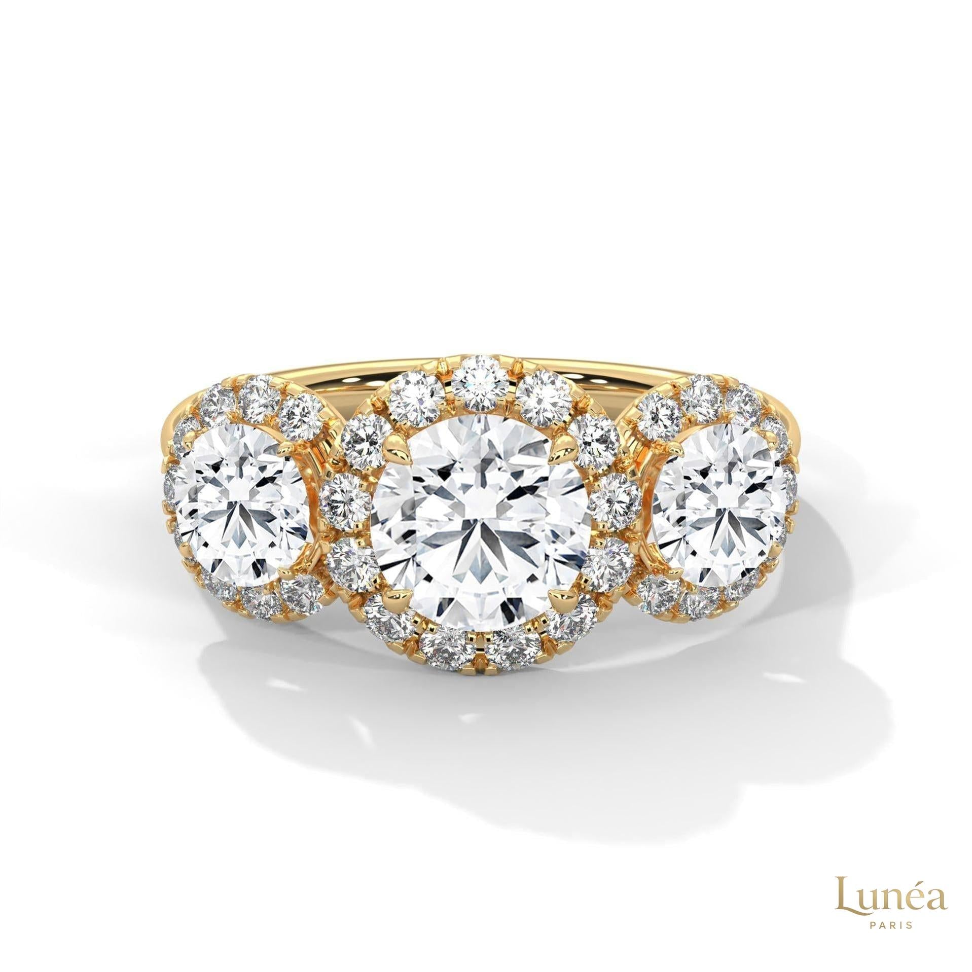 2.55 Ct. Three-Stone Halo Lab Diamond Ring