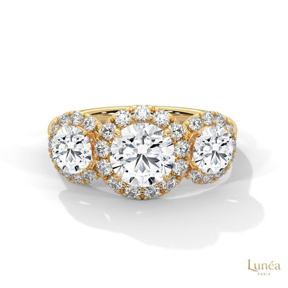 2.55 Ct. Three-Stone Halo Lab Diamond Ring