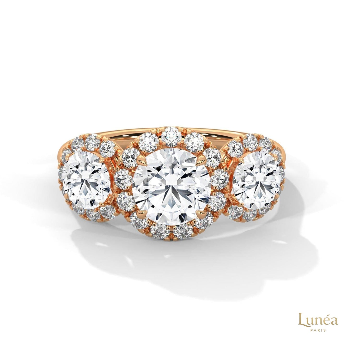 2.55 Ct. Three-Stone Halo Lab Diamond Ring