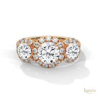 2.55 Ct. Three-Stone Halo Lab Diamond Ring