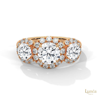 2.55 Ct. Three-Stone Halo Lab Diamond Ring