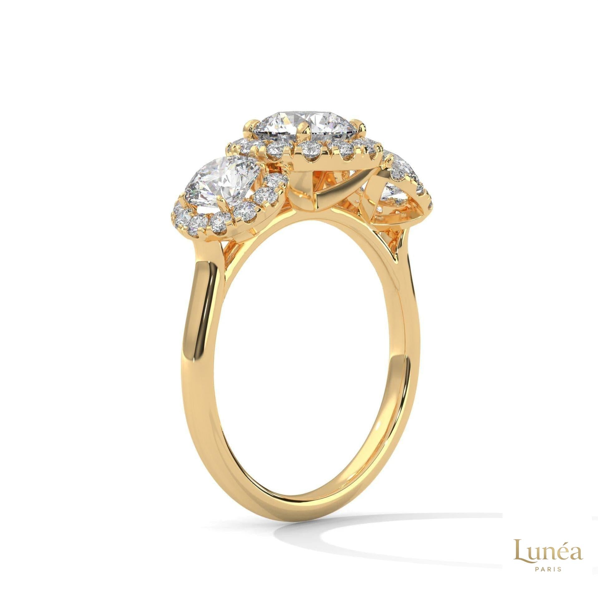 2.55 Ct. Three-Stone Halo Lab Diamond Ring