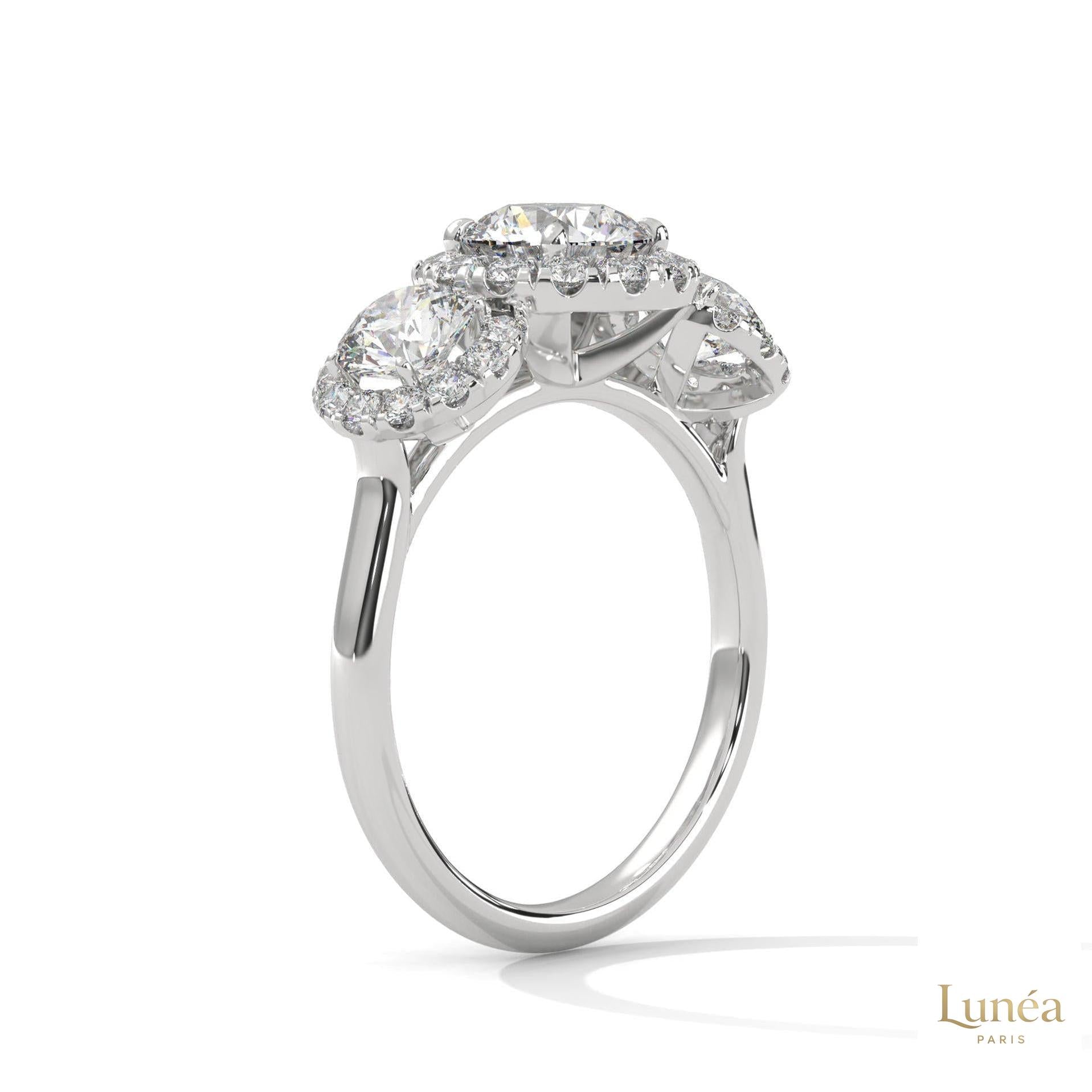 2.55 Ct. Three-Stone Halo Lab Diamond Ring