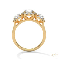 2.55 Ct. Three-Stone Halo Lab Diamond Ring