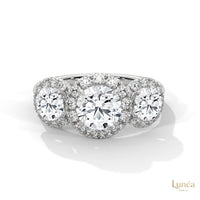 2.55 Ct. Three-Stone Halo Lab Diamond Ring