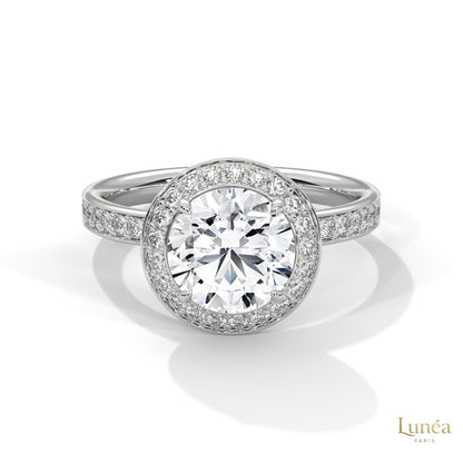 2.70 Ct. Lab Diamond Halo Ring – Round with Pavé Band