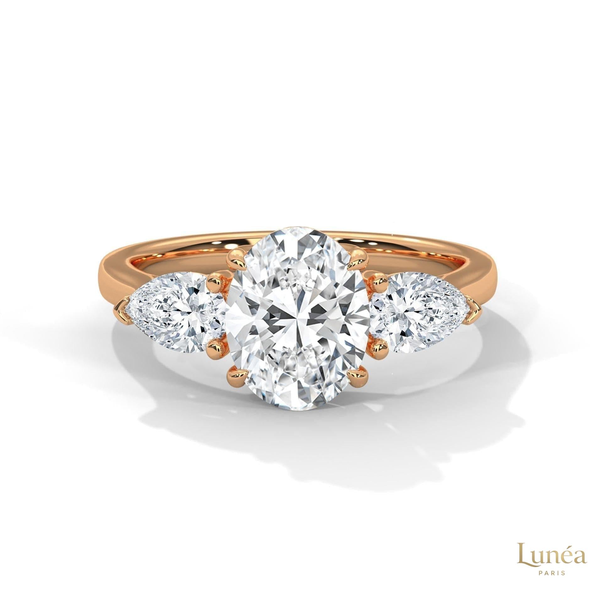 3 Ct. Oval Lab Diamond Ring – Three-Stone Pear Accents