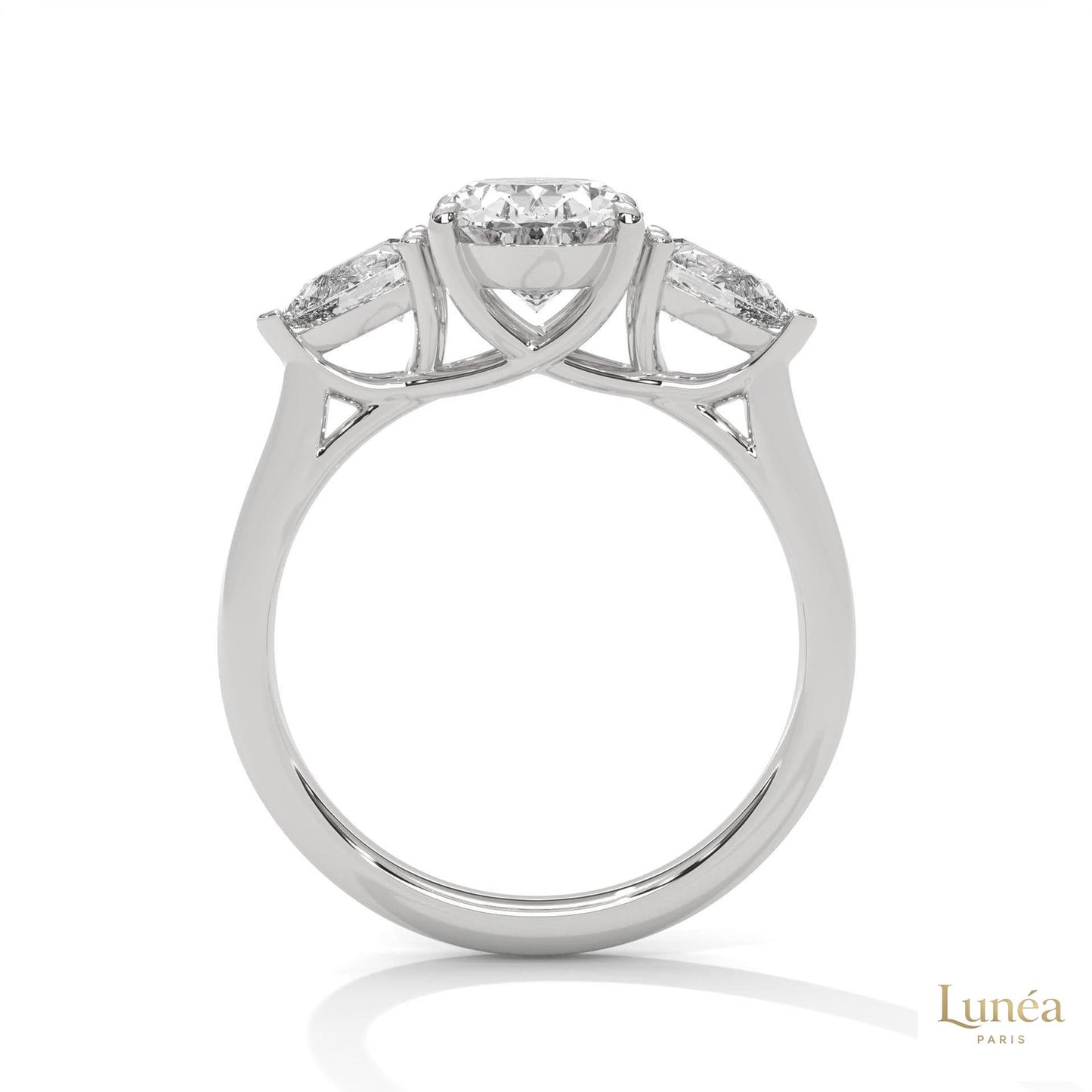 3 Ct. Oval Lab Diamond Ring – Three-Stone Pear Accents