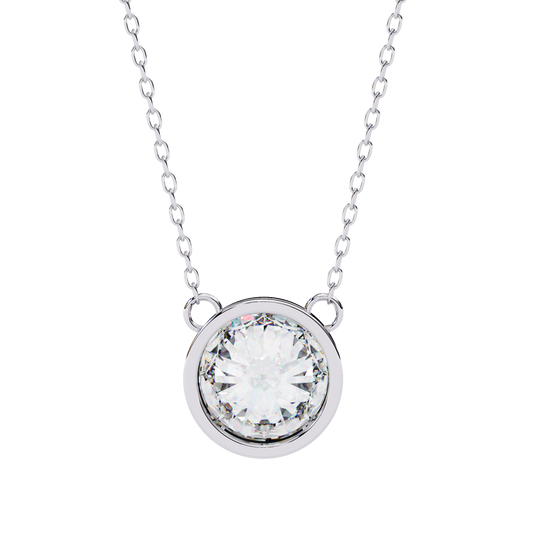 1.8 CT Round Lab-Grown Diamond Bezel Pendant Necklace in 14K Gold & Platinum