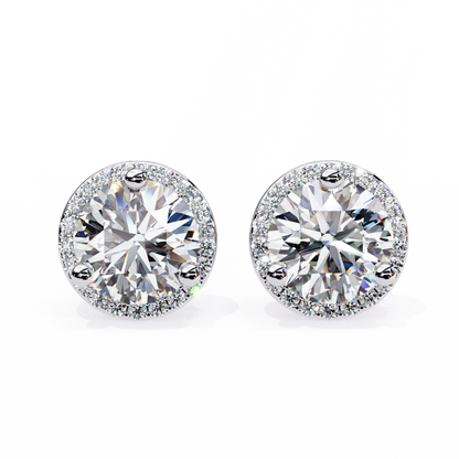1.95 CTW Round Lab-Grown Diamond Micro-Pavé Halo Stud Earrings in 14K Gold