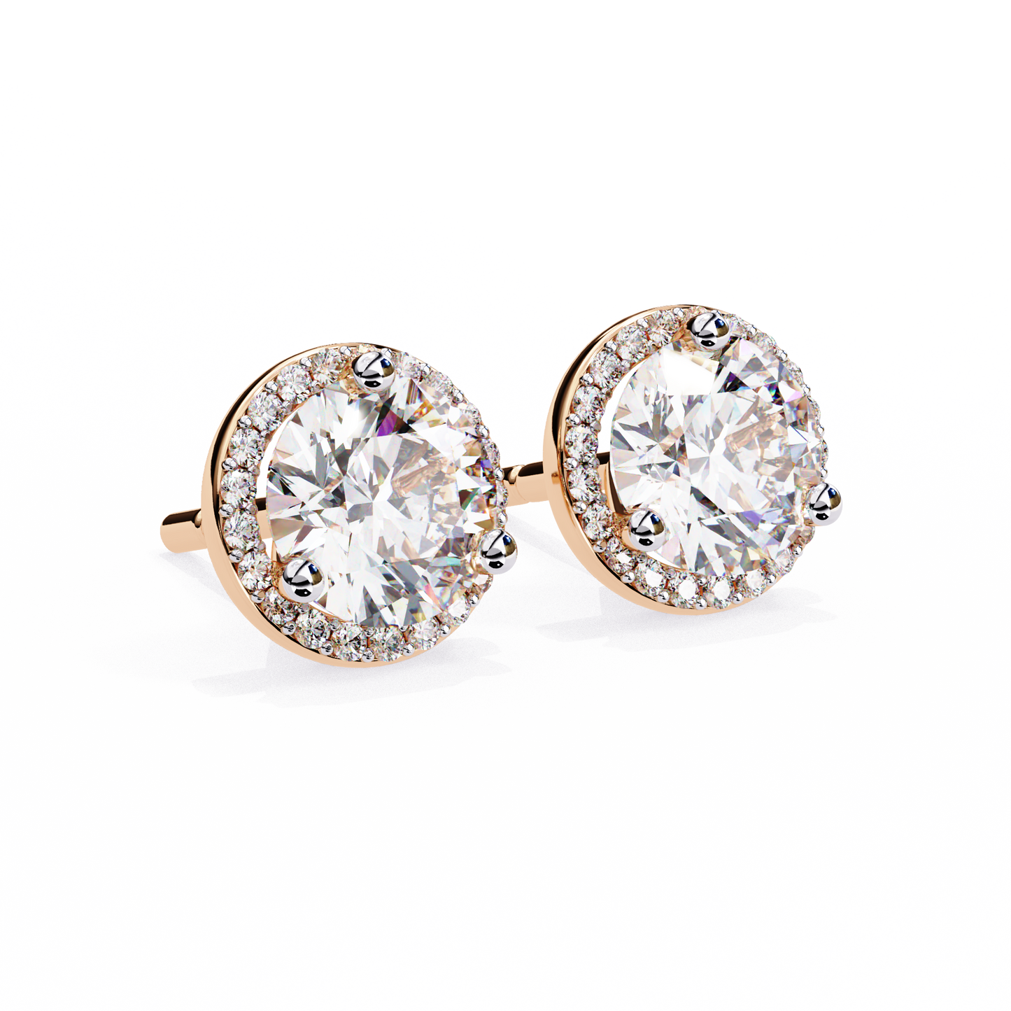 1.95 CTW Round Lab-Grown Diamond Micro-Pavé Halo Stud Earrings in 14K Gold