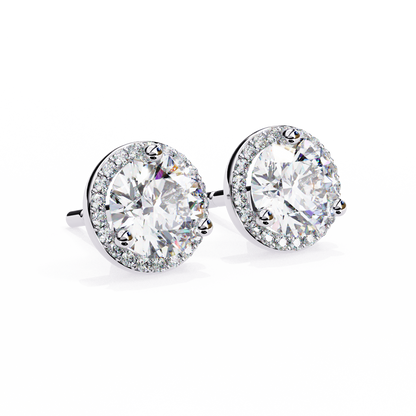 1.95 CTW Round Lab-Grown Diamond Micro-Pavé Halo Stud Earrings in 14K Gold