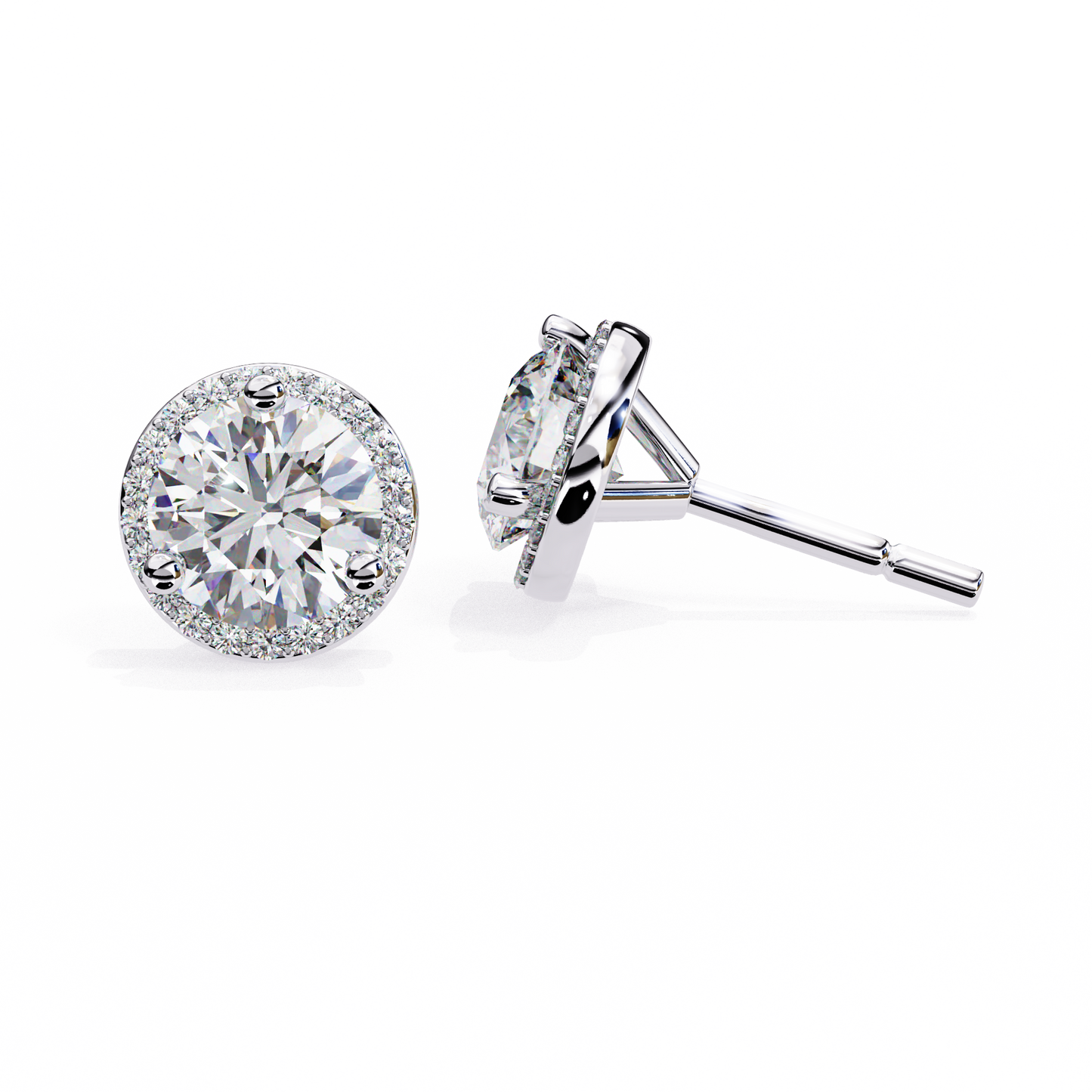 1.95 CTW Round Lab-Grown Diamond Micro-Pavé Halo Stud Earrings in 14K Gold