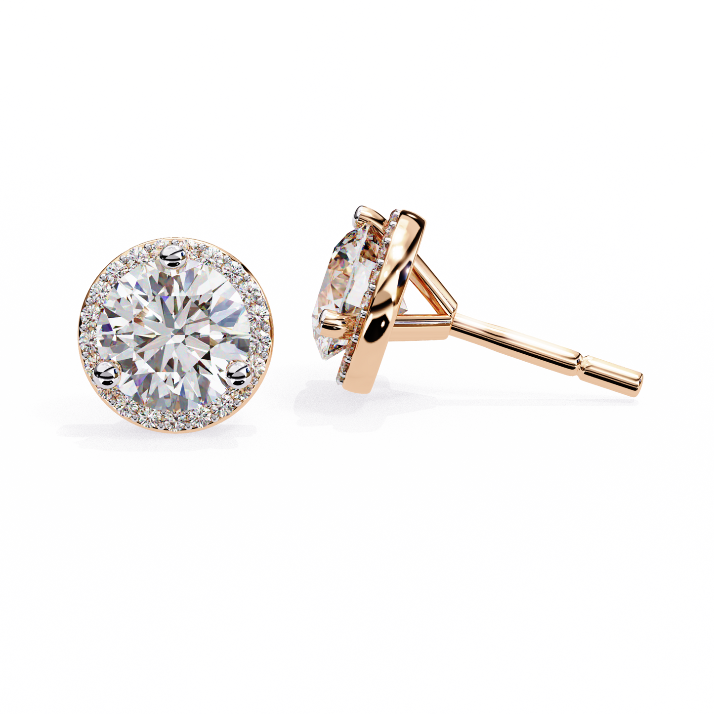 1.95 CTW Round Lab-Grown Diamond Micro-Pavé Halo Stud Earrings in 14K Gold