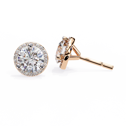 1.95 CTW Round Lab-Grown Diamond Micro-Pavé Halo Stud Earrings in 14K Gold