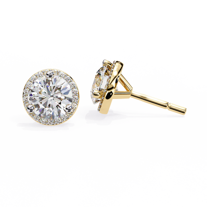 1.95 CTW Round Lab-Grown Diamond Micro-Pavé Halo Stud Earrings in 14K Gold