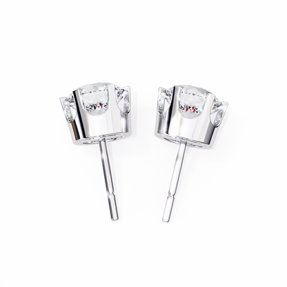 2.57 CTW Round Lab-Grown Diamond Six-Prong Crown Stud Earrings in 14K Gold
