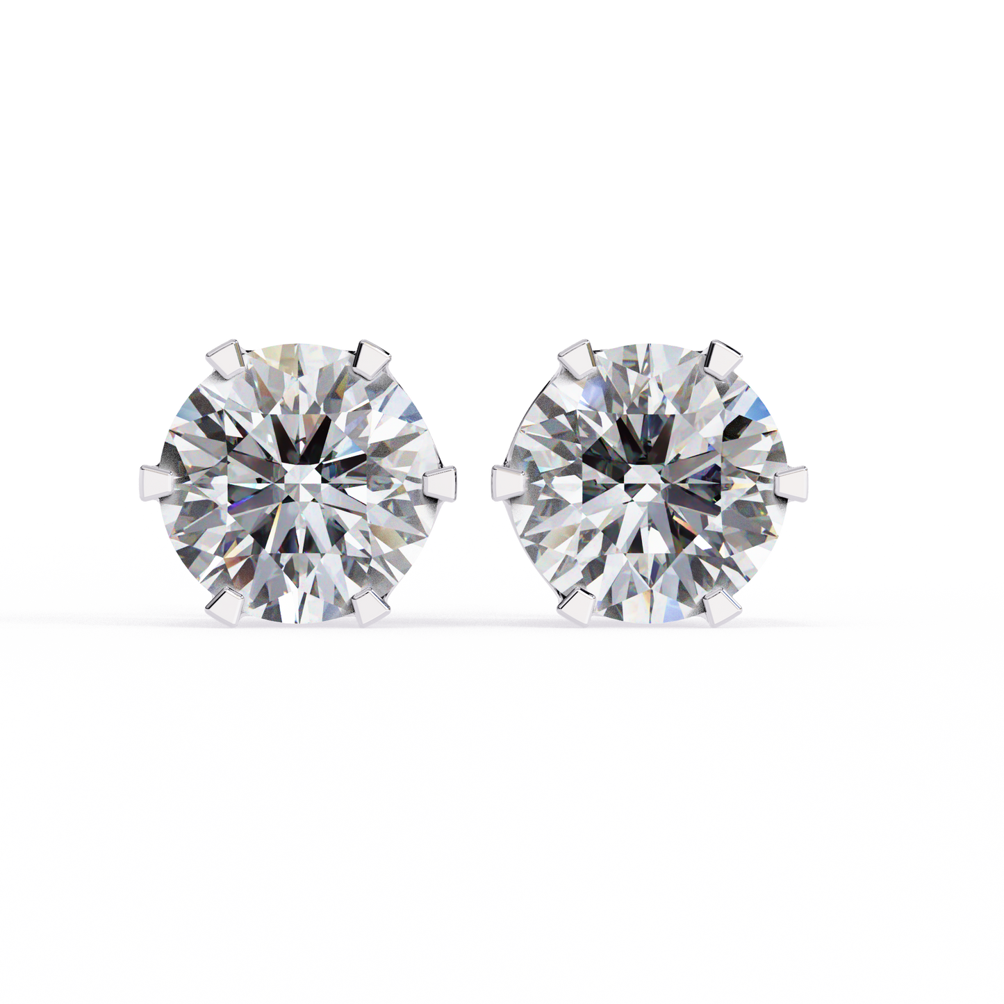 2.57 CTW Round Lab-Grown Diamond Six-Prong Crown Stud Earrings in 14K Gold