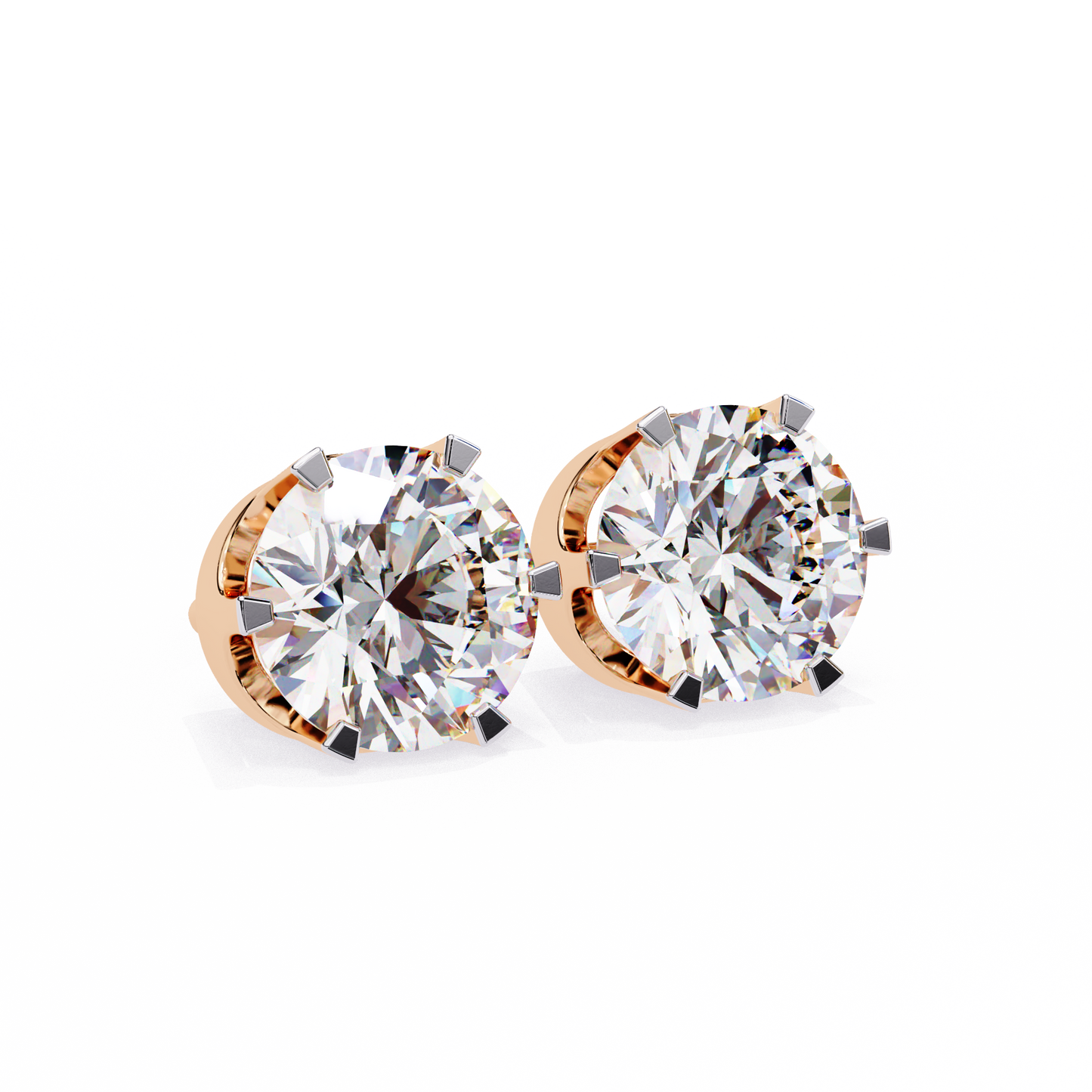 2.57 CTW Round Lab-Grown Diamond Six-Prong Crown Stud Earrings in 14K Gold