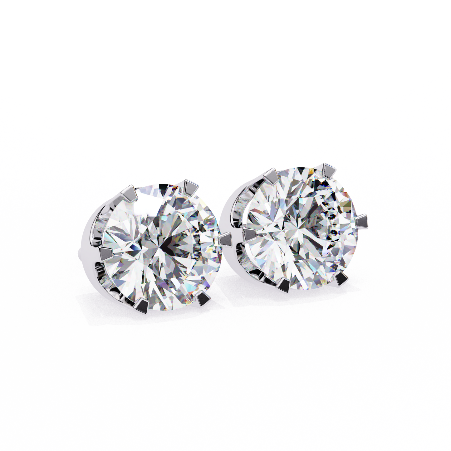 2.57 CTW Round Lab-Grown Diamond Six-Prong Crown Stud Earrings in 14K Gold