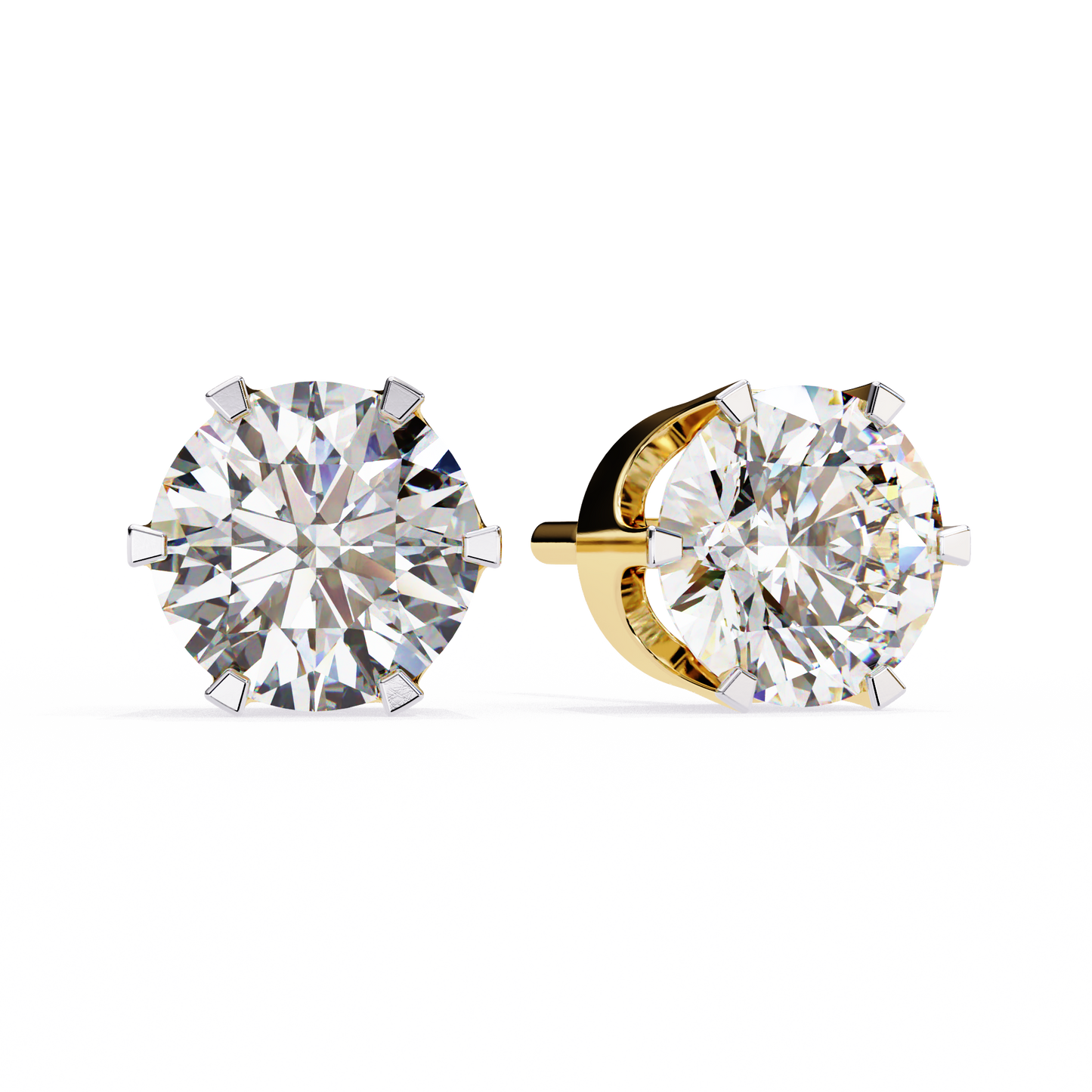 2.57 CTW Round Lab-Grown Diamond Six-Prong Crown Stud Earrings in 14K Gold
