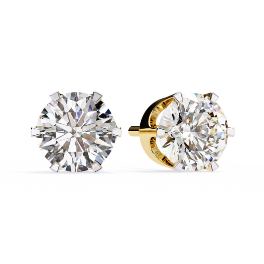 2.57 CTW Round Lab-Grown Diamond Six-Prong Crown Stud Earrings in 14K Gold