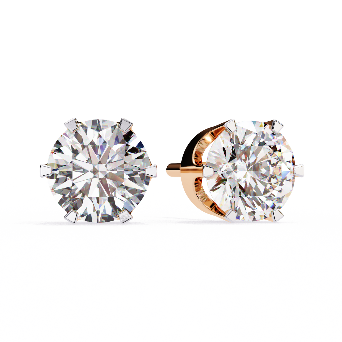 2.57 CTW Round Lab-Grown Diamond Six-Prong Crown Stud Earrings in 14K Gold