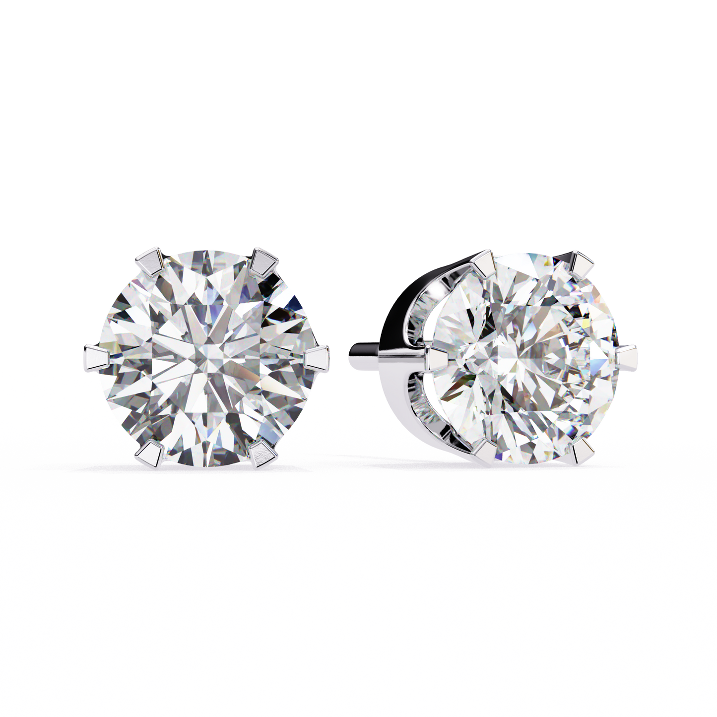 2.57 CTW Round Lab-Grown Diamond Six-Prong Crown Stud Earrings in 14K Gold