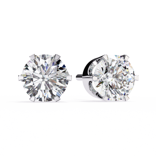 2.57 CTW Round Lab-Grown Diamond Six-Prong Crown Stud Earrings in 14K Gold