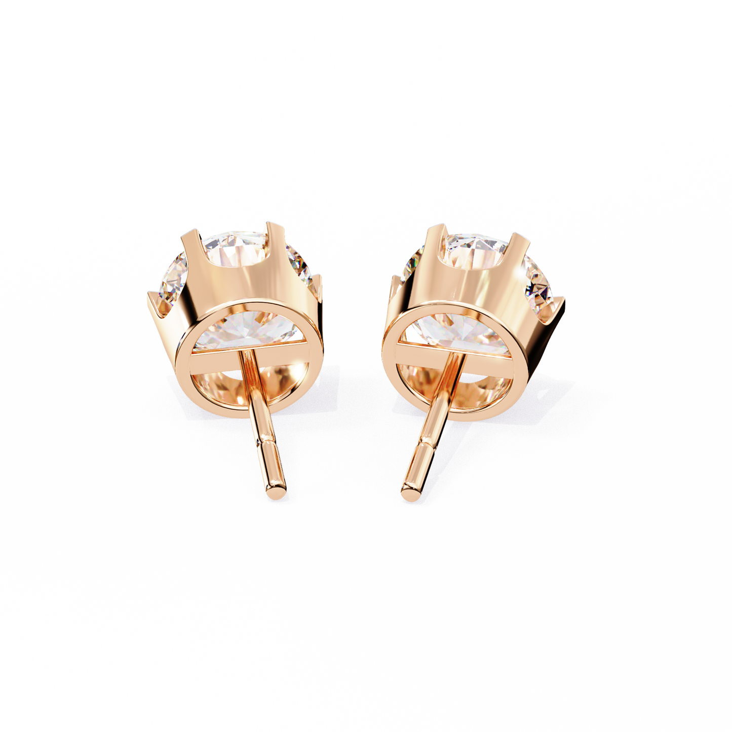 2.57 CTW Round Lab-Grown Diamond Six-Prong Crown Stud Earrings in 14K Gold