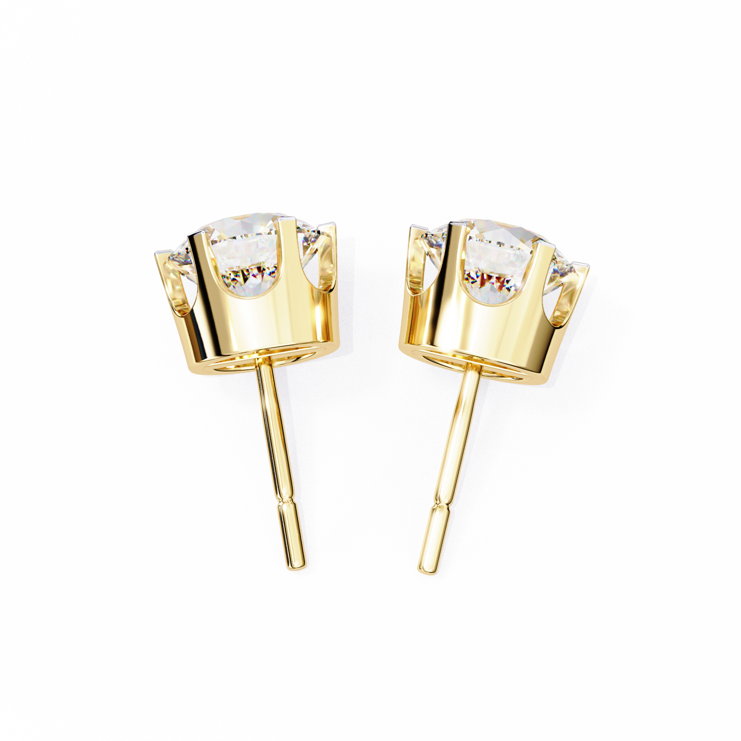2.57 CTW Round Lab-Grown Diamond Six-Prong Crown Stud Earrings in 14K Gold