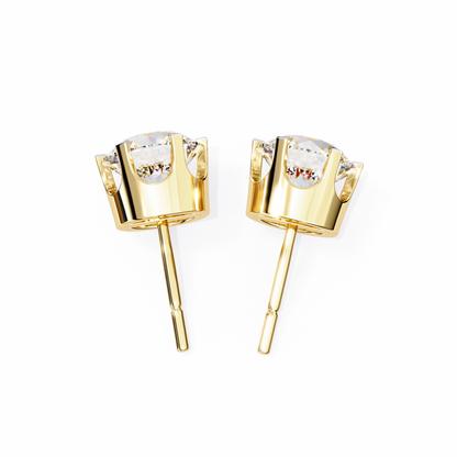 2.57 CTW Round Lab-Grown Diamond Six-Prong Crown Stud Earrings in 14K Gold