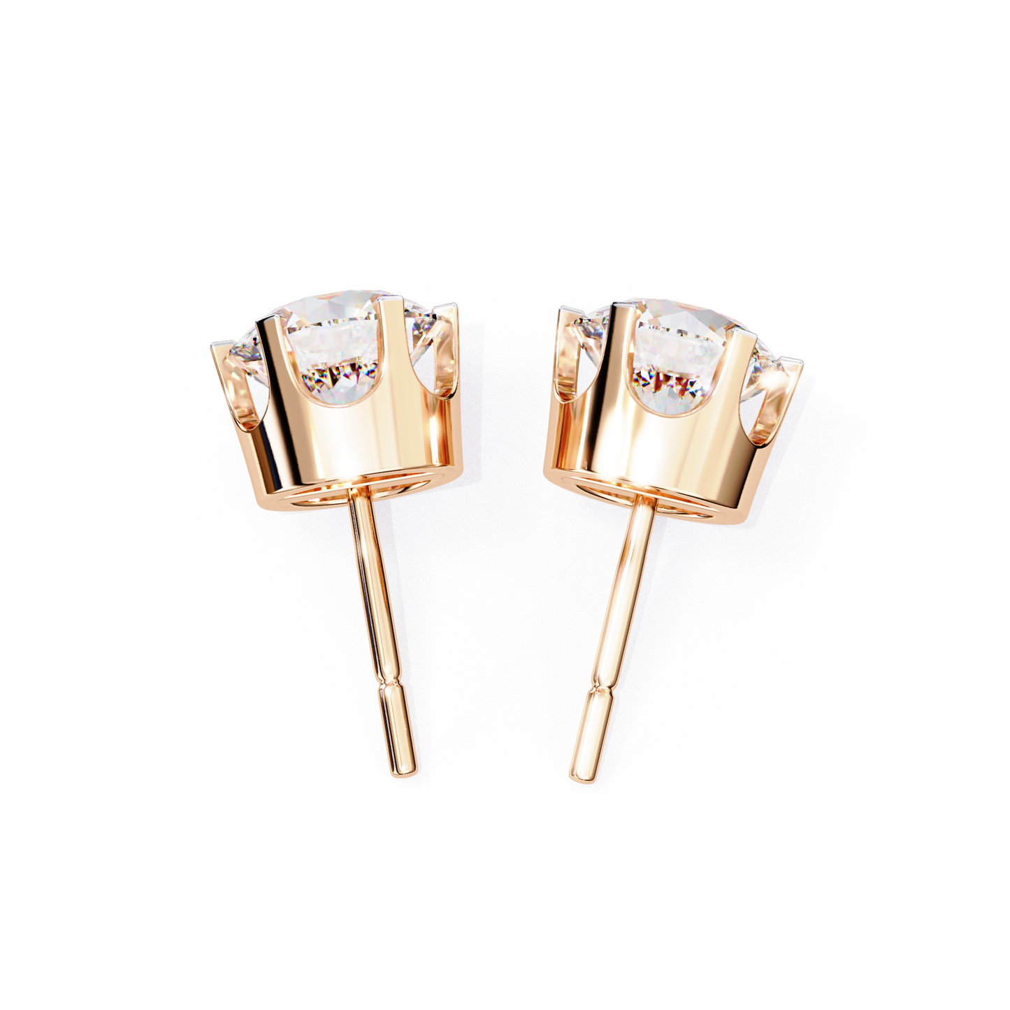 2.57 CTW Round Lab-Grown Diamond Six-Prong Crown Stud Earrings in 14K Gold