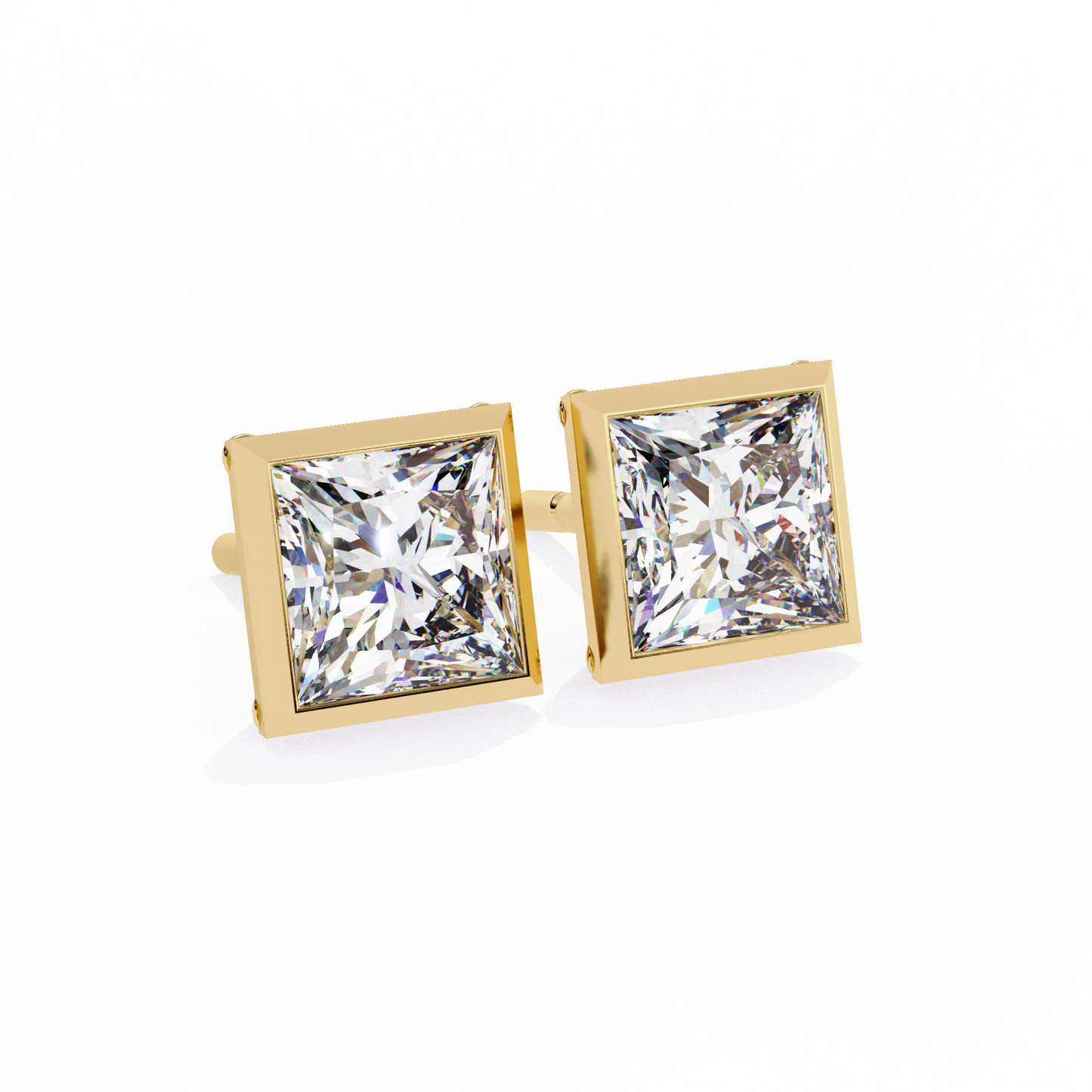1.77 CTW Princess-Cut Lab-Grown Diamond Bezel-Frame Stud Earrings in 14K Gold
