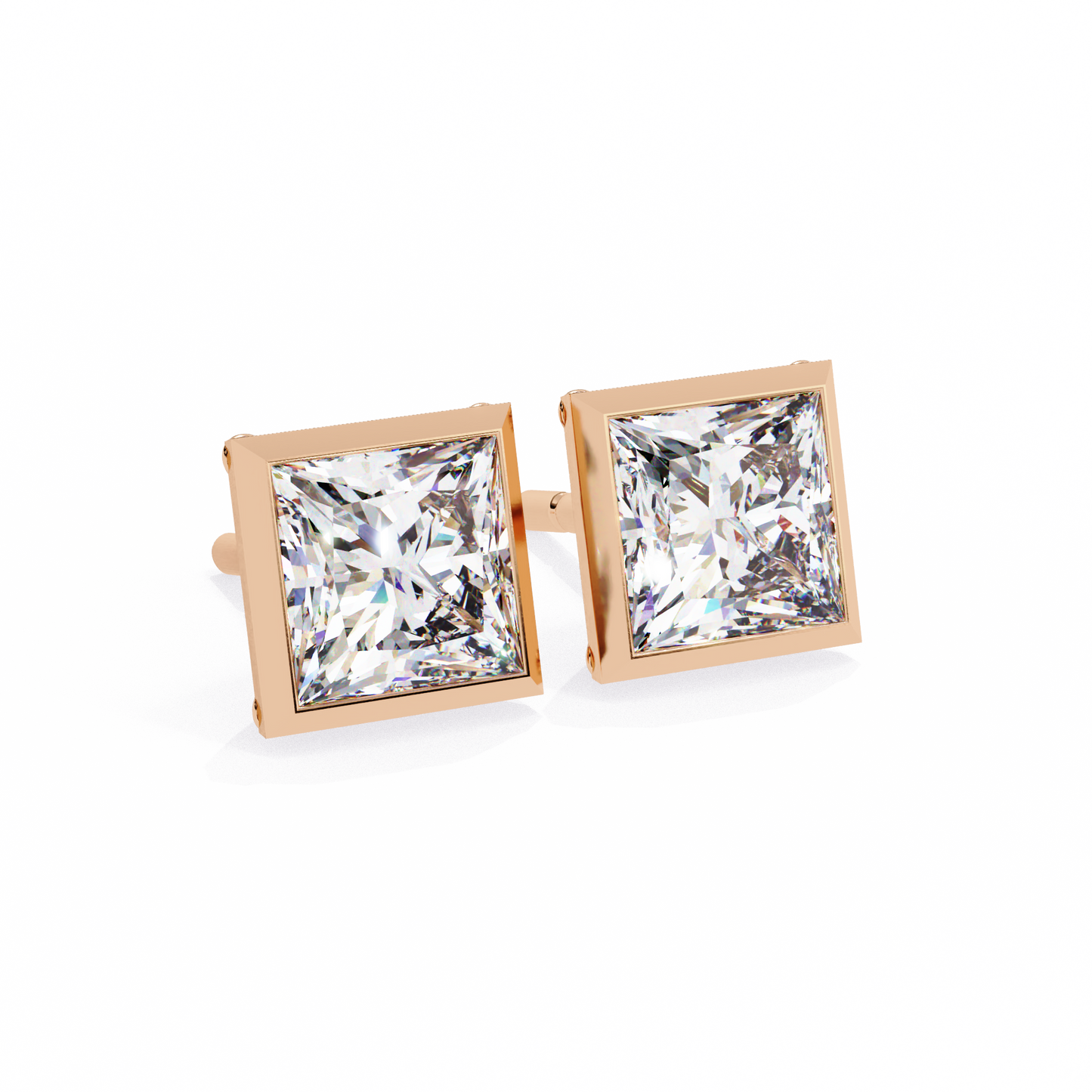 1.77 CTW Princess-Cut Lab-Grown Diamond Bezel-Frame Stud Earrings in 14K Gold