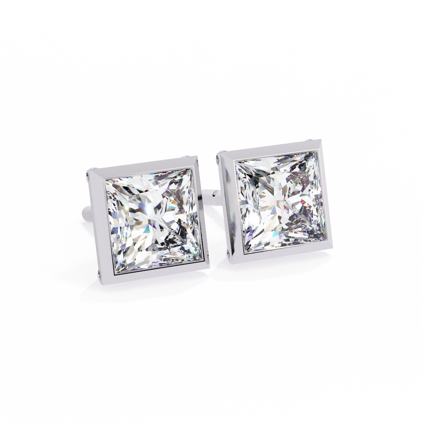 1.77 CTW Princess-Cut Lab-Grown Diamond Bezel-Frame Stud Earrings in 14K Gold