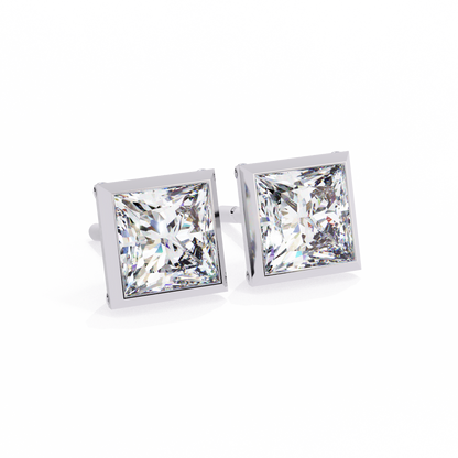 1.77 CTW Princess-Cut Lab-Grown Diamond Bezel-Frame Stud Earrings in 14K Gold