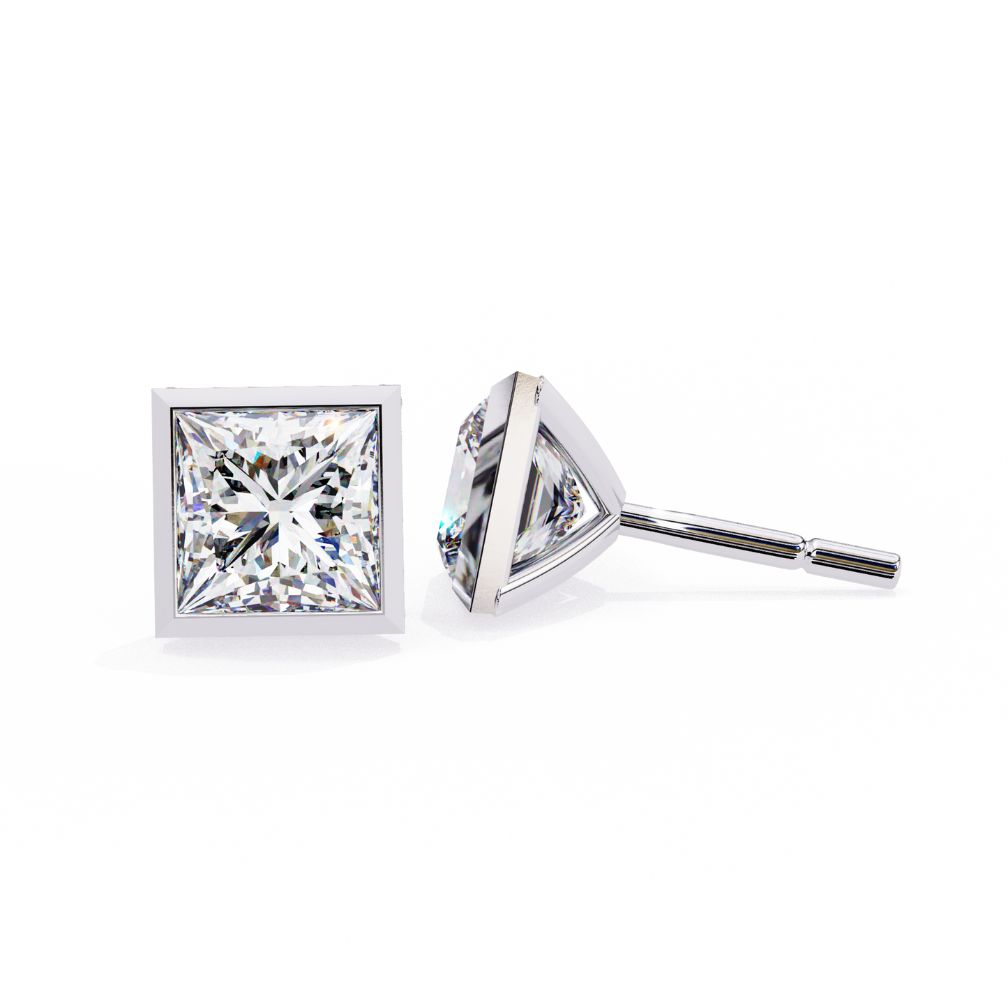 1.77 CTW Princess-Cut Lab-Grown Diamond Bezel-Frame Stud Earrings in 14K Gold